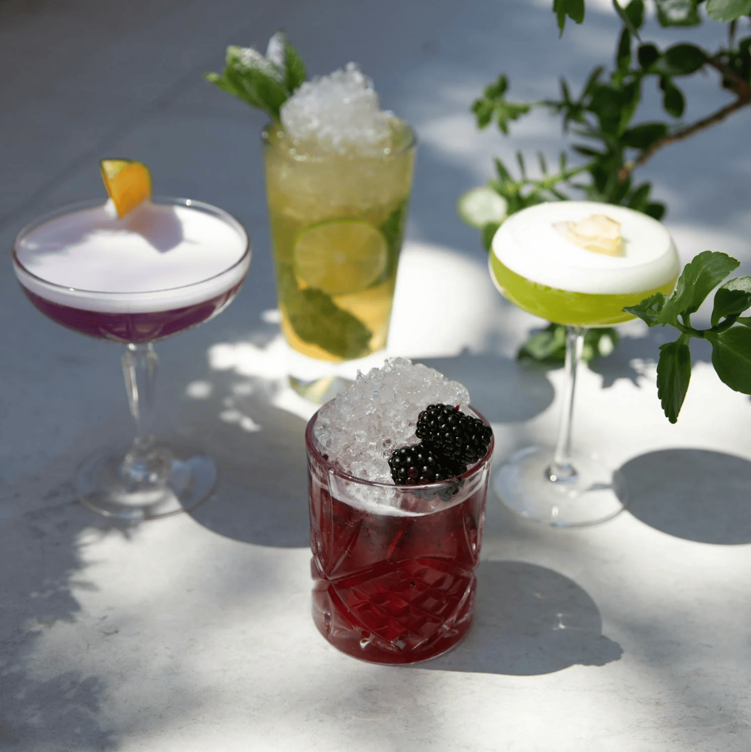 Verres colorés de cocktails fraîchement préparés lors d’un atelier cocktail EVJF à Lyon.