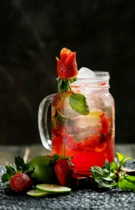 Cocktail fruité et coloré réalisé lors d’un atelier cocktail EVJF à Montpellier.