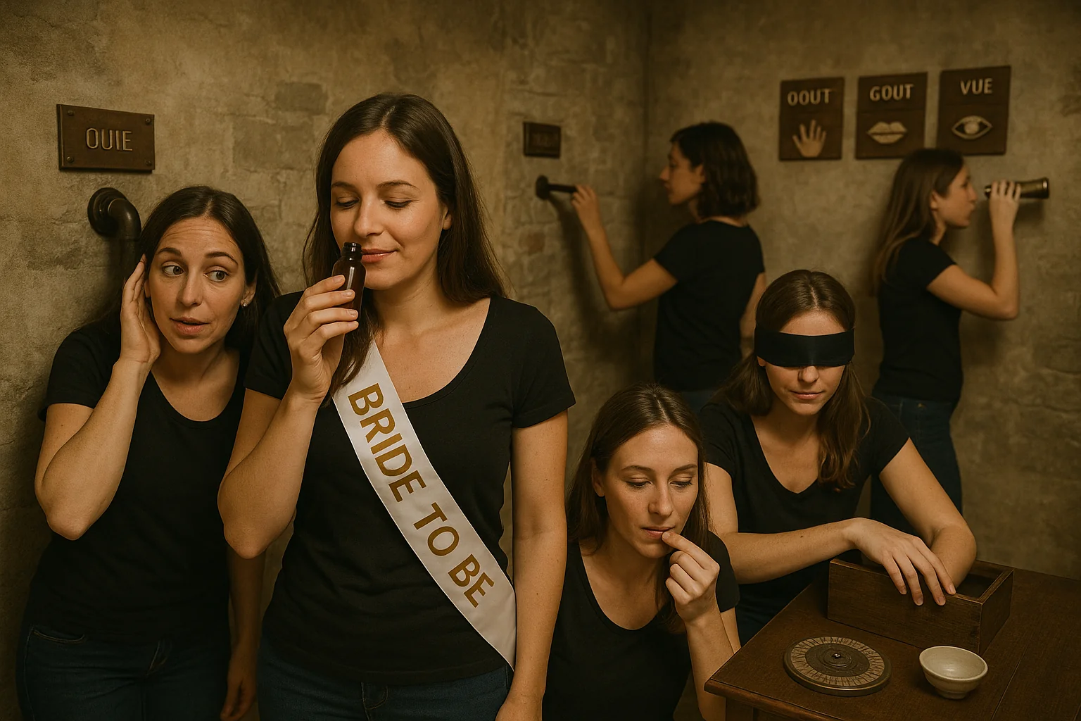 Femmes participant à un escape game sur le thème des 5 sens à Bordeaux.
