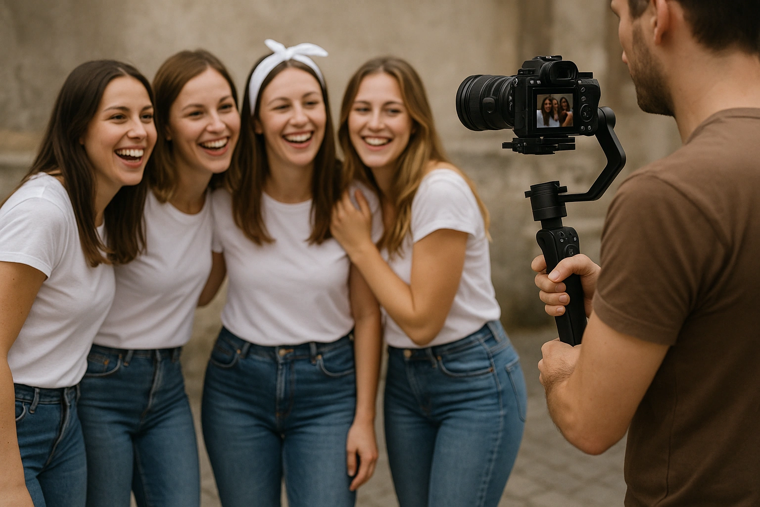 petit groupe de filles riant filmé
